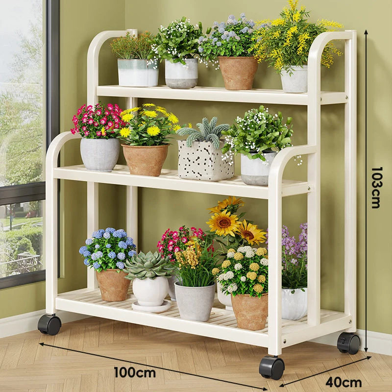 Plant Stand 3-Tier Rolling Powder-Coated Steel Frame