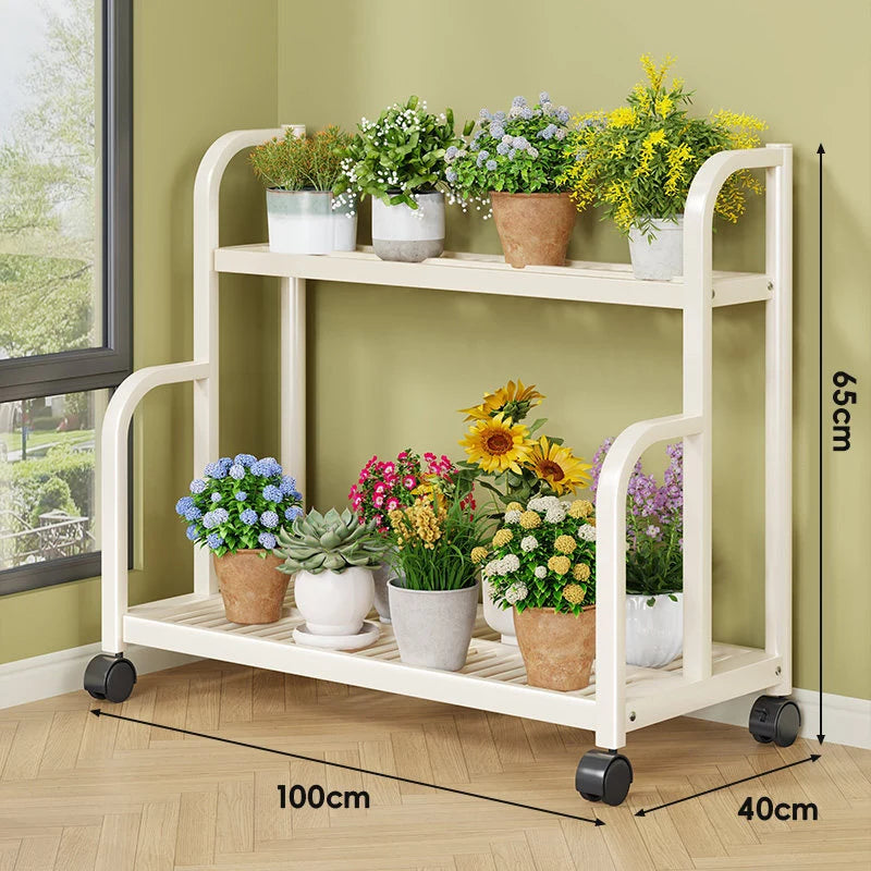 Plant Stand 3-Tier Rolling Powder-Coated Steel Frame