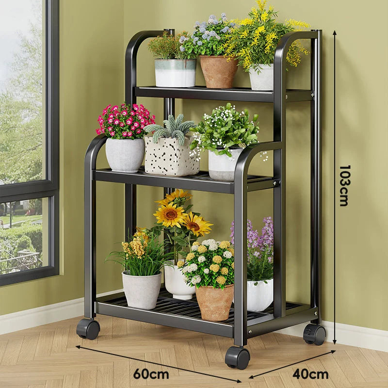Plant Stand 3-Tier Rolling Powder-Coated Steel Frame