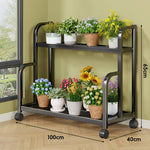Plant Stand 3-Tier Rolling Powder-Coated Steel Frame