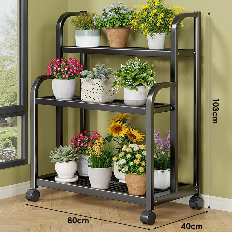 Plant Stand 3-Tier Rolling Powder-Coated Steel Frame