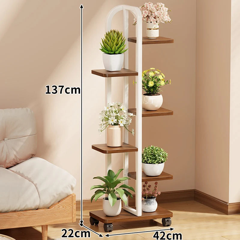 Plant Stand Rolling Vertical Tiered Wood Shelves