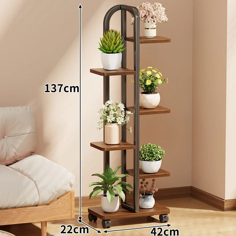 Plant Stand Rolling Vertical Tiered Wood Shelves