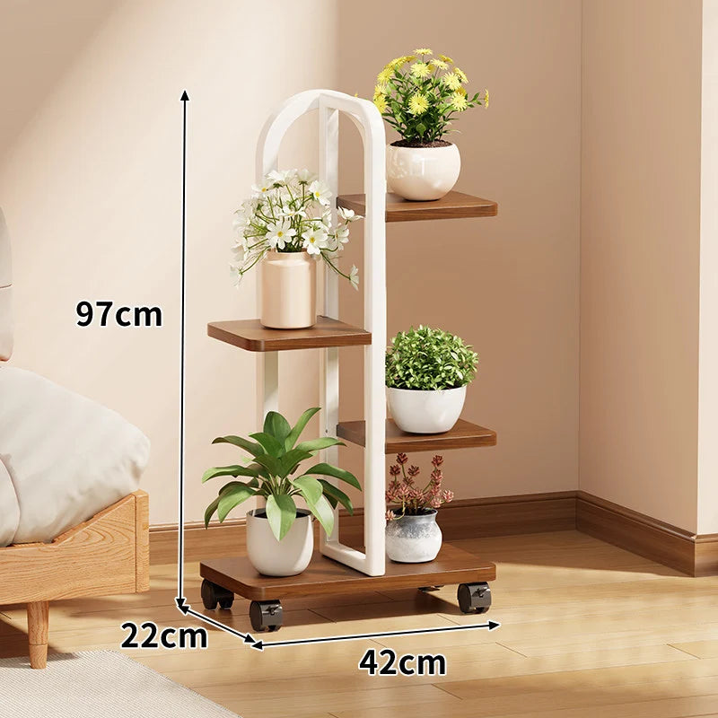 Plant Stand Rolling Vertical Tiered Wood Shelves