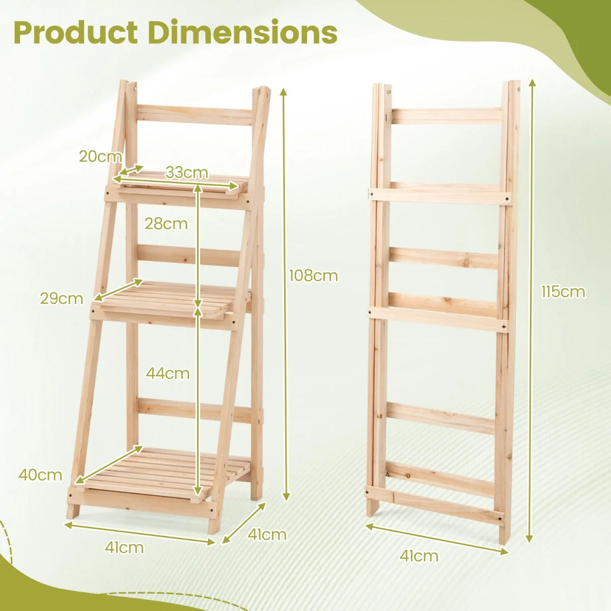 Plant Stand Three-Tier Foldable Fir Wood