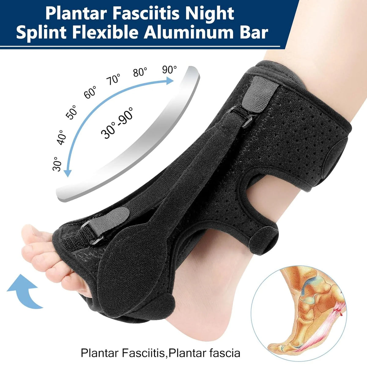 Plantar Fasciitis Night Splint Adjustable Triple-Strap Breathable Foam