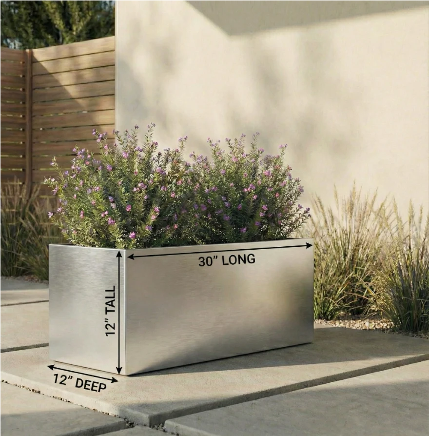 Planter Box Brushed Aluminum Waterproof Lining 30-Inch Length