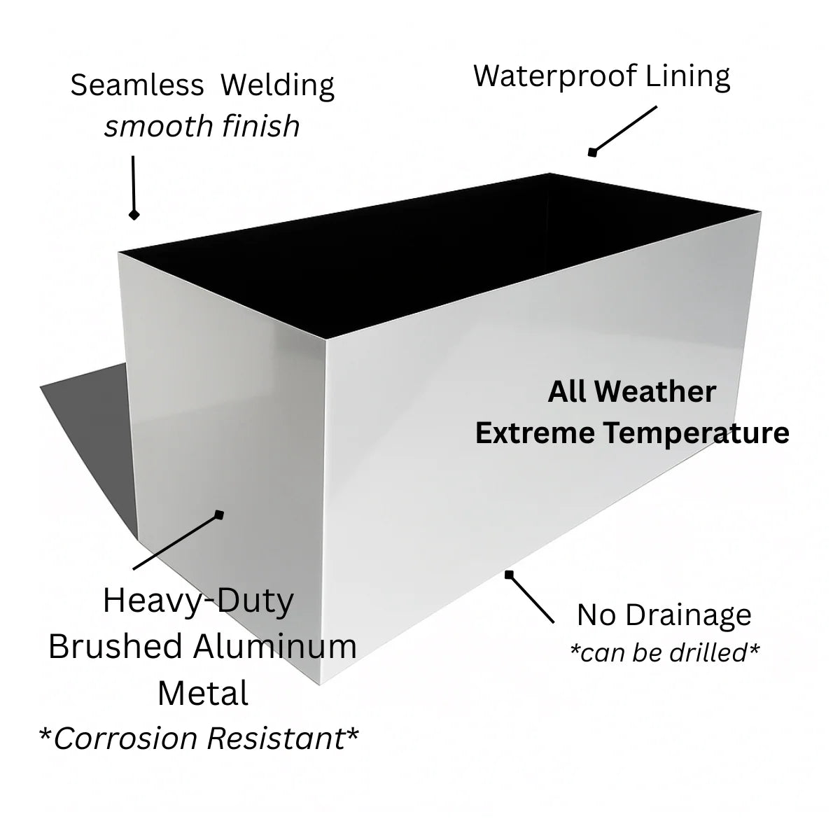 Planter Box Brushed Aluminum Waterproof Lining 30-Inch Length