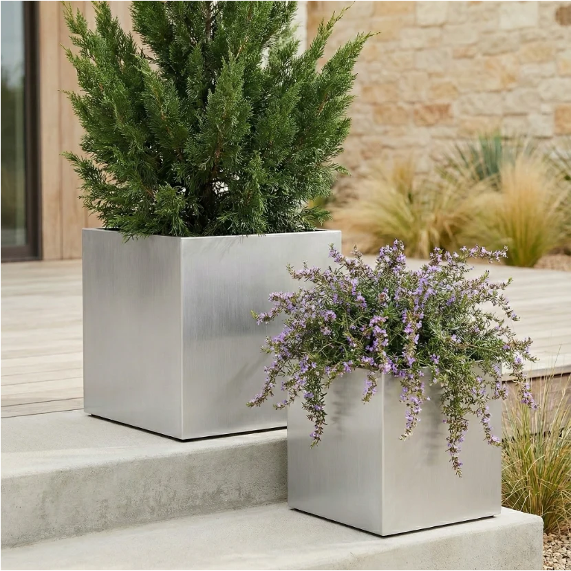 Planter Box Brushed Aluminum Weather-Resistant Indoor Outdoor