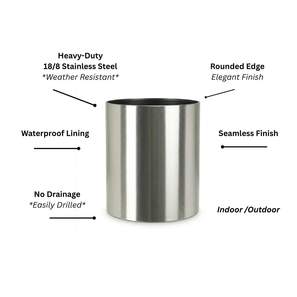 Planter Stainless Steel Weather-Resistant 31-Inch Diameter