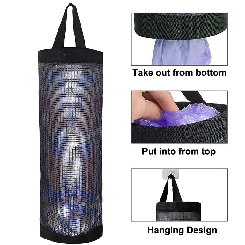 Plastic Bag Dispenser Hanging Mesh with Elastic Bottom Opening