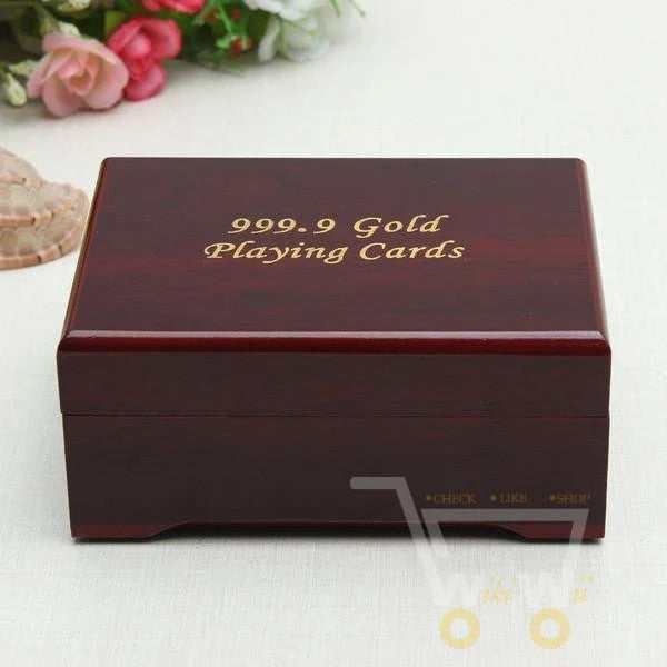 Playing Card Deck 24K Gold Plated Wood Display Box