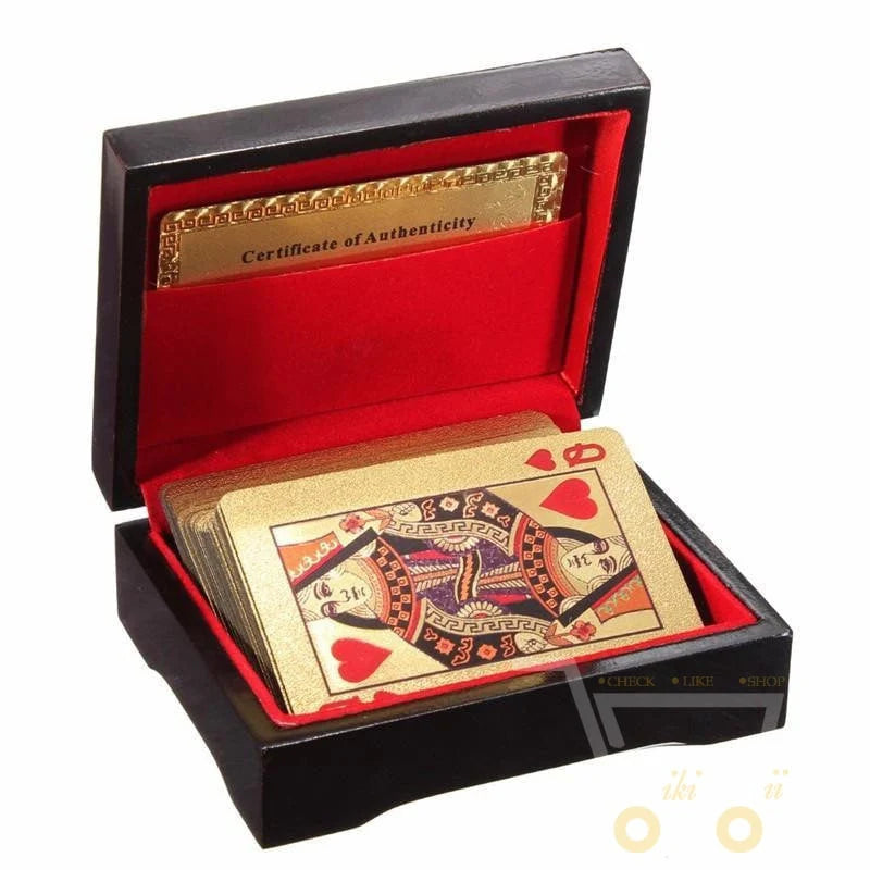 Playing Card Deck 24K Gold Plated Wood Display Box