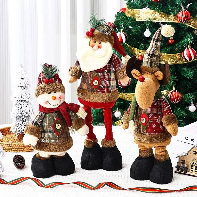 Plush Reindeer Decoration Tabletop Checkered Hat & Scarf