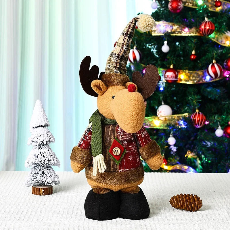 Plush Reindeer Decoration Tabletop Checkered Hat & Scarf