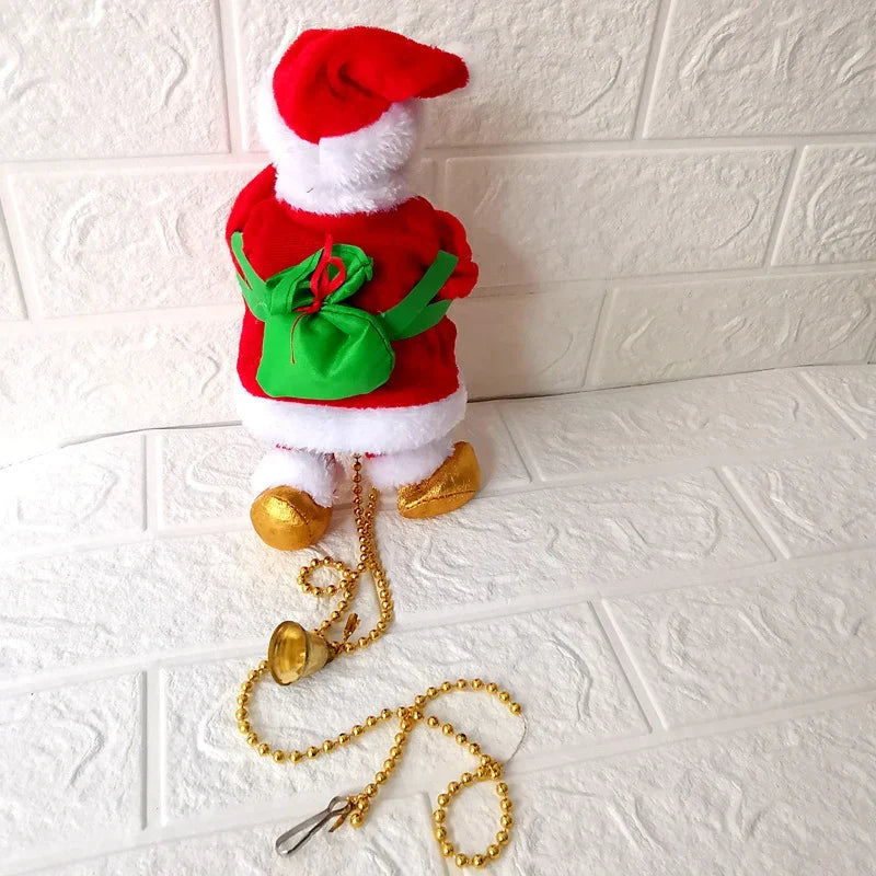 Plush Santa Figure Lighted Pearl Necklace Hanging & Tabletop