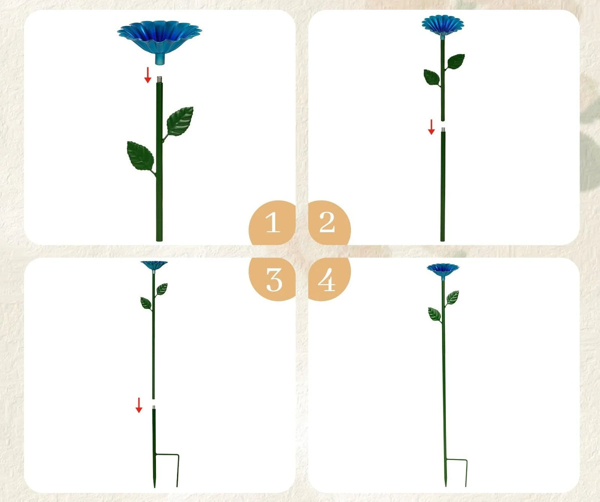Pollinator Watering Station Flower-Shaped Cups & Rust-Resistant Stakes