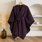 Poncho Scarf Coat Soft Polyester-Wool Blend 3-Way Wear