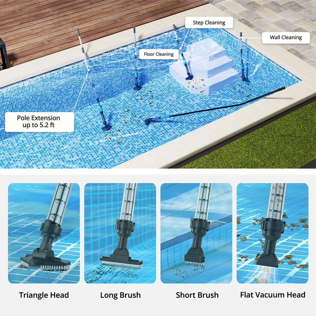 Pool Cleaner Cordless & Rechargeable Interchangeable Heads