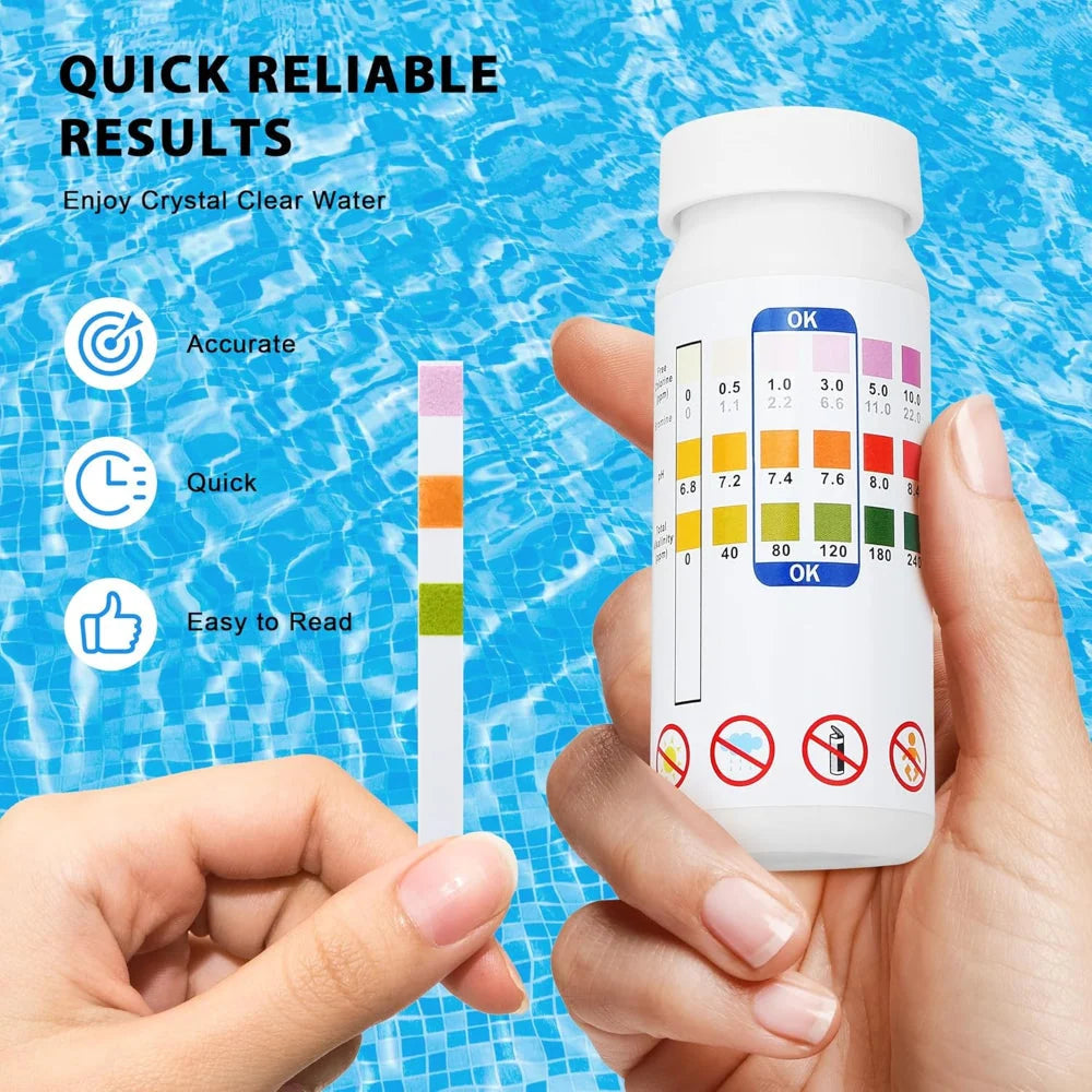 Pool Test Strips 3-In-1 Chlorine pH Alkalinity