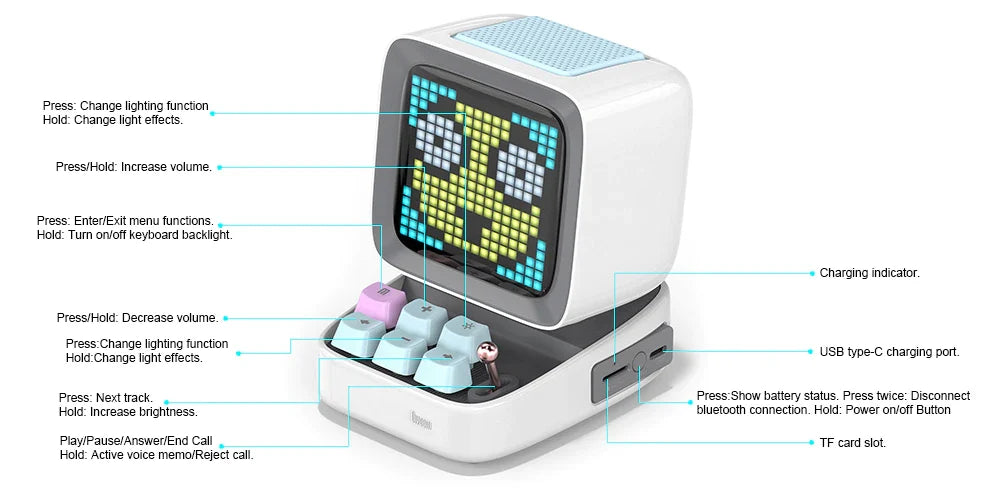 Portable Bluetooth Speaker Retro Pixel Design 8-Hour Battery