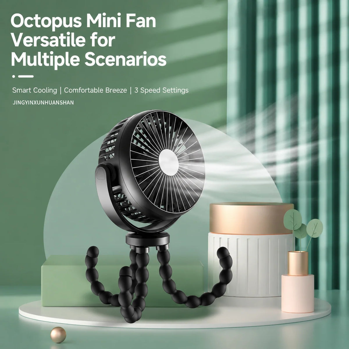 Portable Fan Flexible Tripod Legs USB-C Rechargeable Quiet Operation