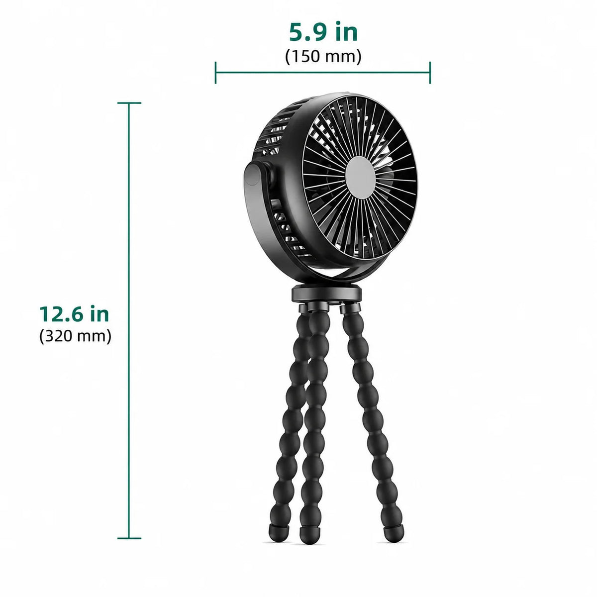 Portable Fan Flexible Tripod Legs USB-C Rechargeable Quiet Operation
