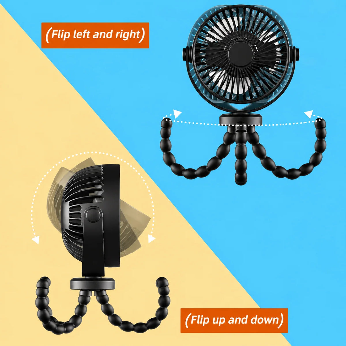 Portable Fan Flexible Tripod Legs USB-C Rechargeable Quiet Operation