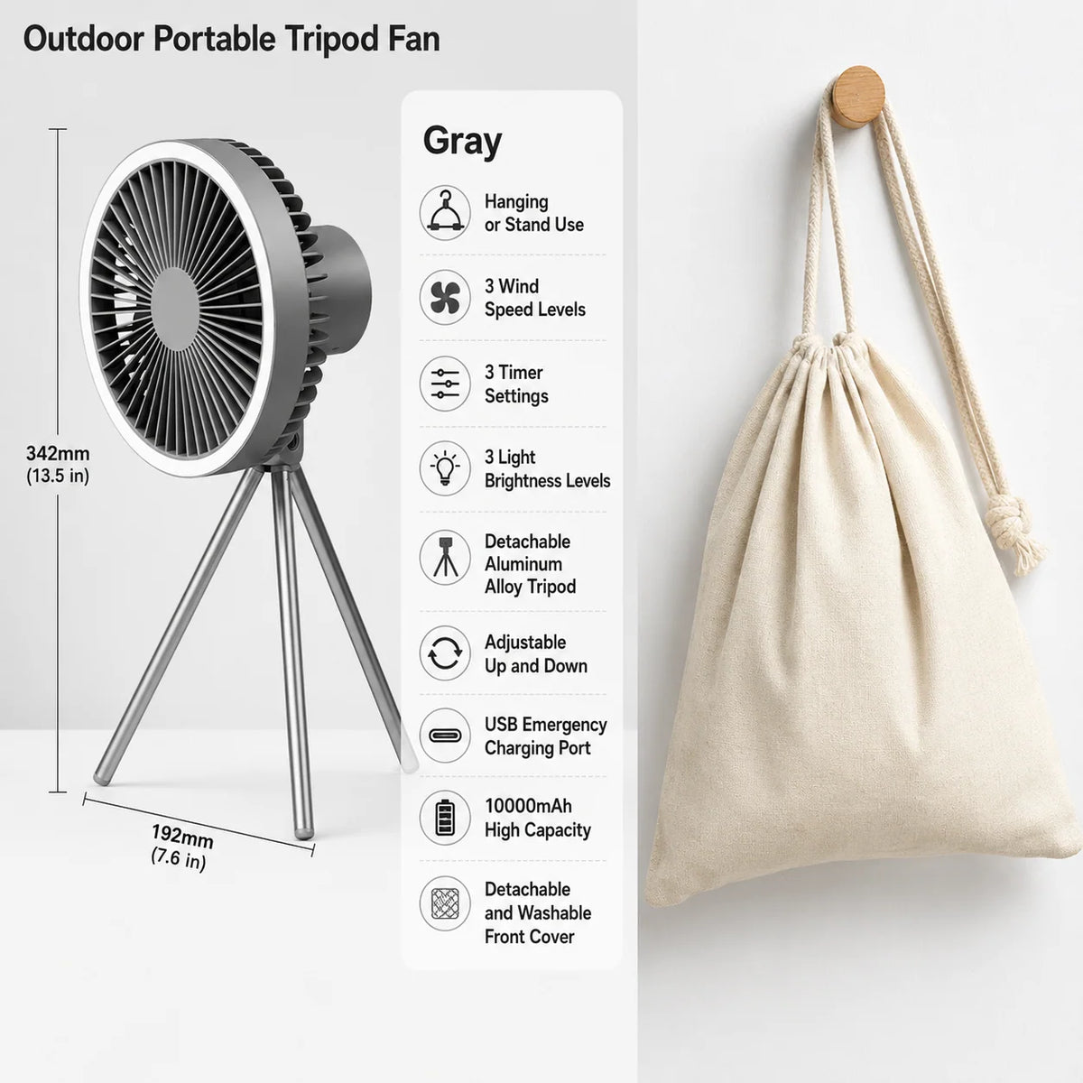 Portable Fan Rechargeable Power Bank Foldable Tripod