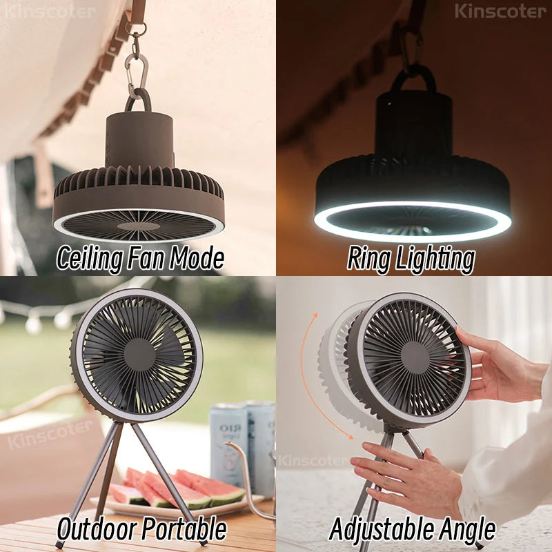 Portable Fan Rechargeable Power Bank Foldable Tripod