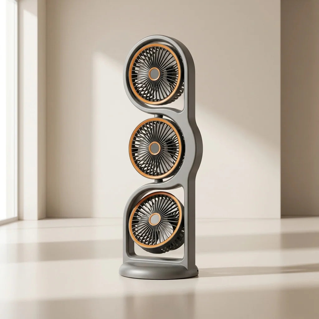 Portable Fan Three-Head USB-Rechargeable Five-Speed