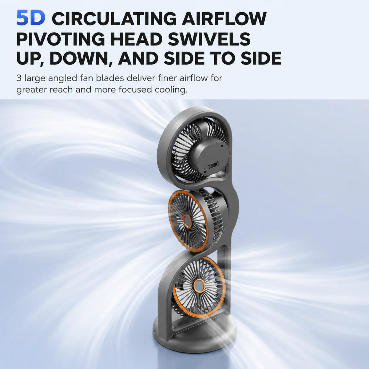 Portable Fan Three-Head USB-Rechargeable Five-Speed