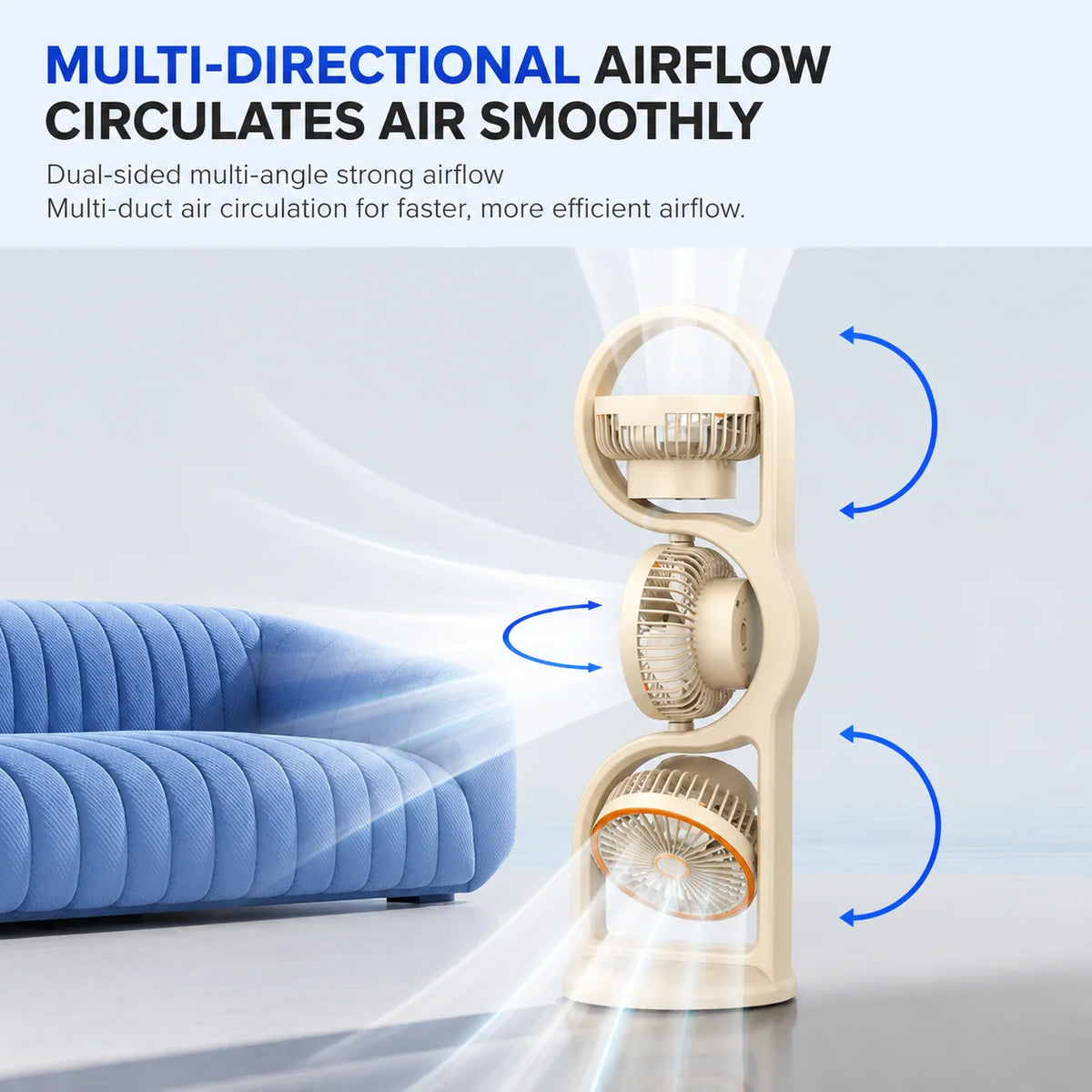 Portable Fan Three-Head USB-Rechargeable Five-Speed