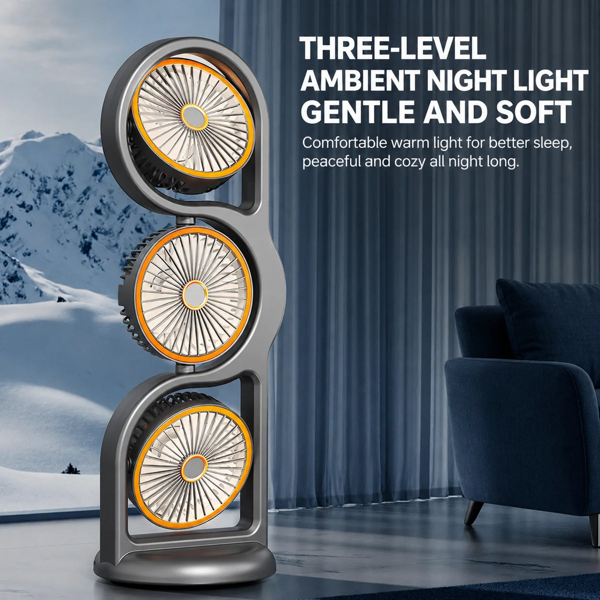 Portable Fan Three-Head USB-Rechargeable Five-Speed