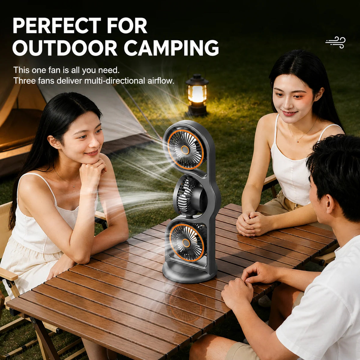 Portable Fan Three-Head USB-Rechargeable Five-Speed