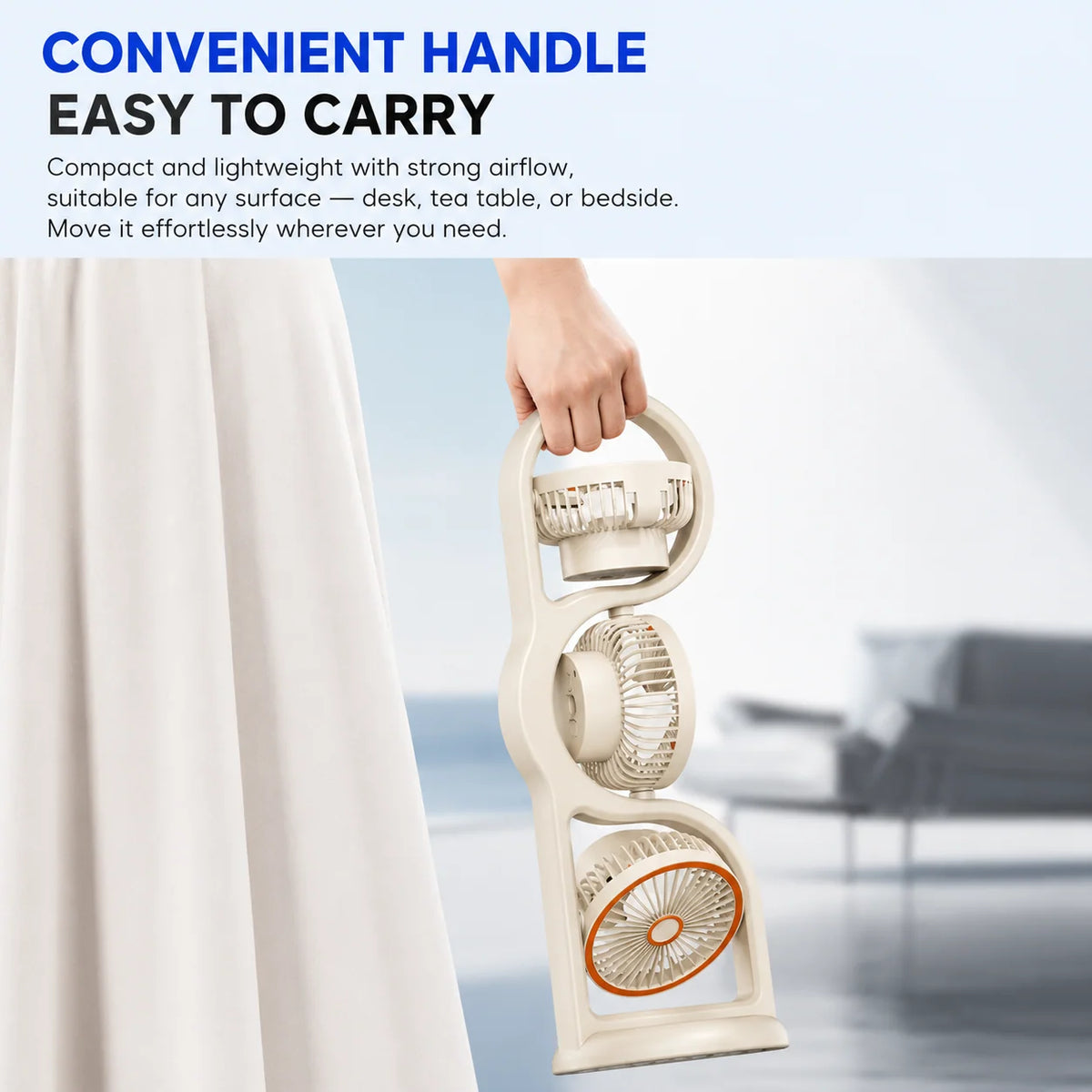Portable Fan Three-Head USB-Rechargeable Five-Speed