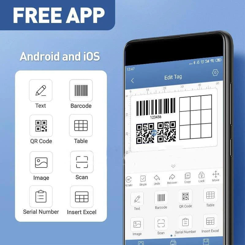 Portable Label Printer Bluetooth Thermal Ink-Free Rechargeable
