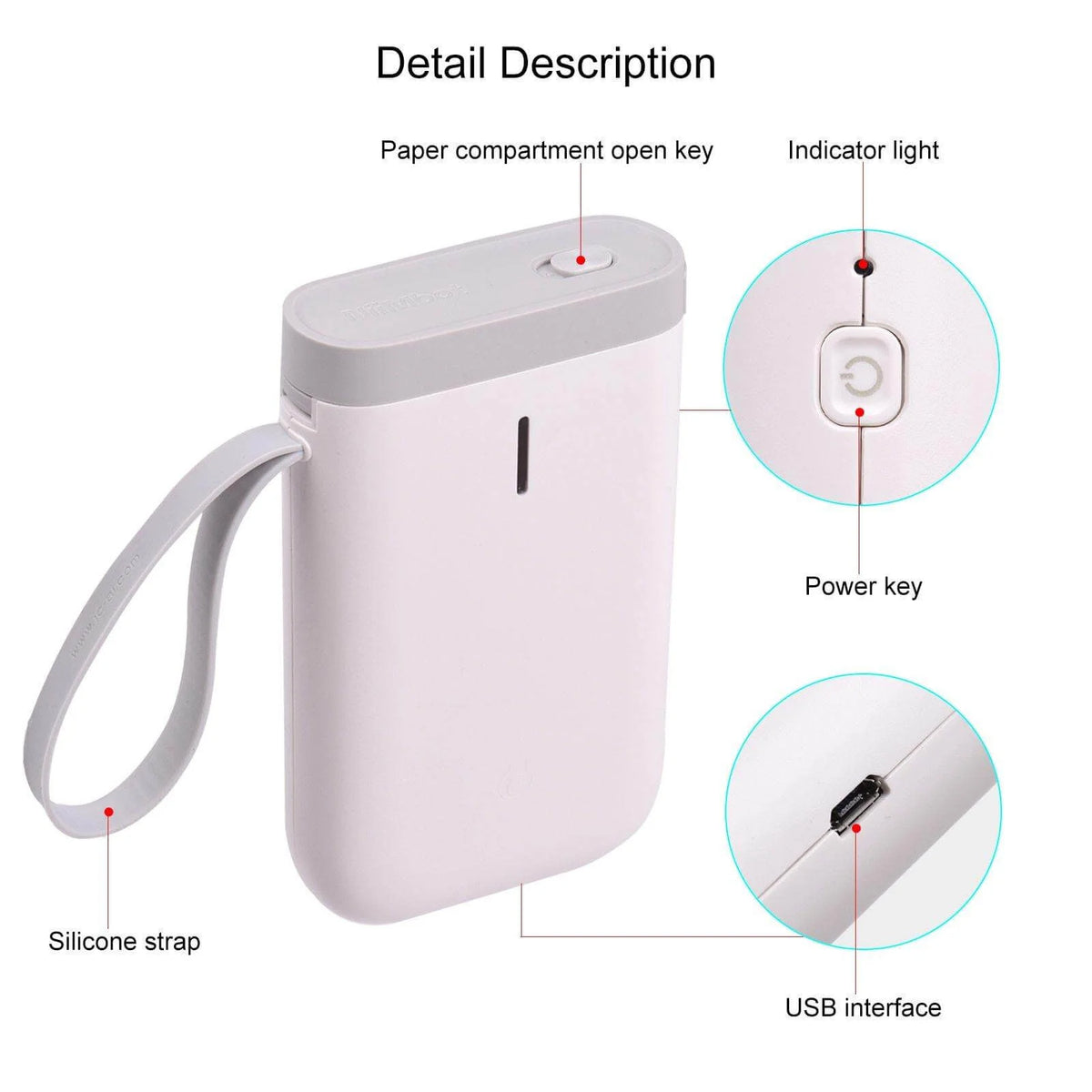 Portable Label Printer Bluetooth Thermal Ink-Free Rechargeable