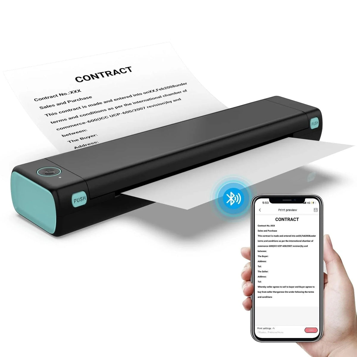 Portable Thermal Printer Inkless Wireless Letter-Size Printing