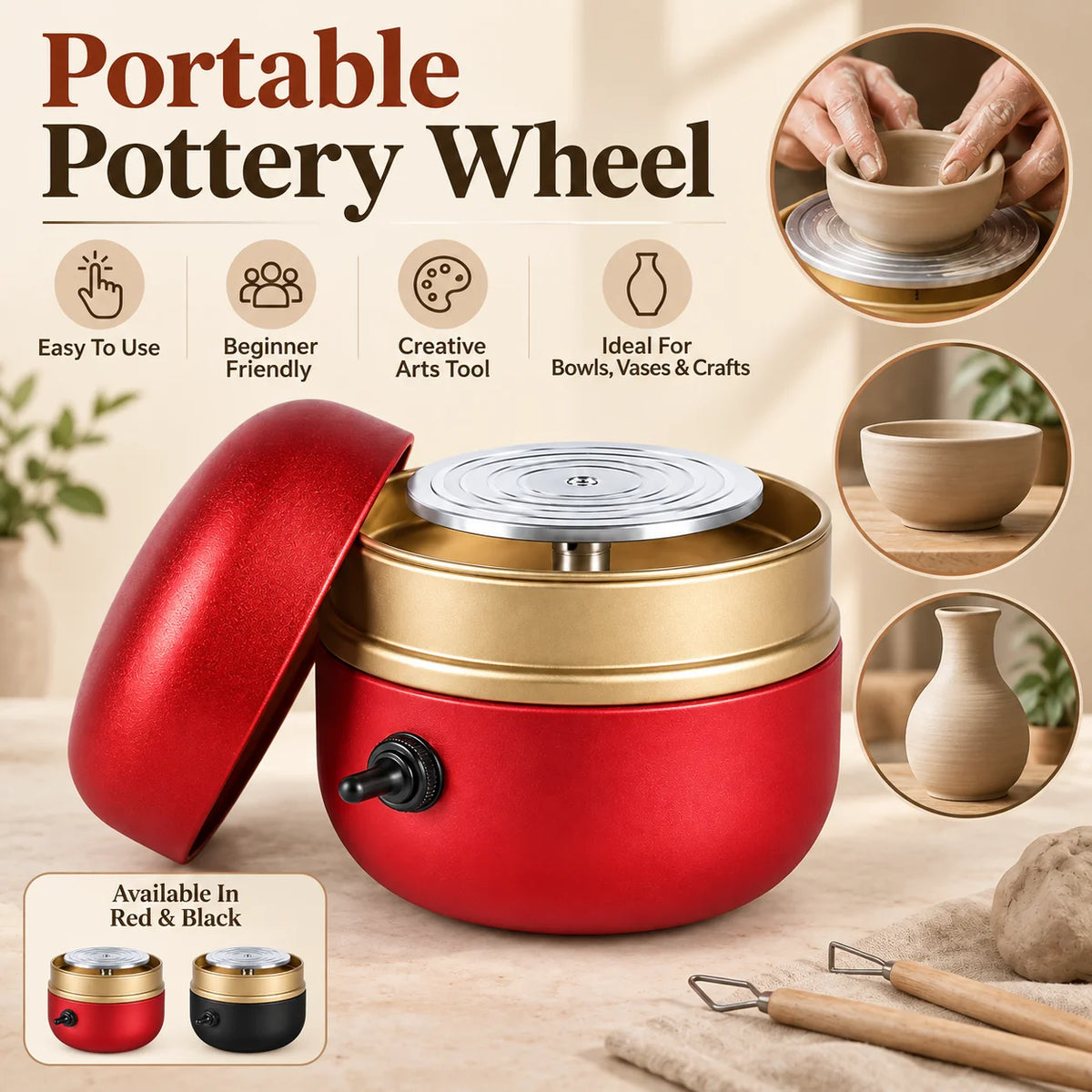 Pottery Wheel Compact Portable For Bowls & Vases