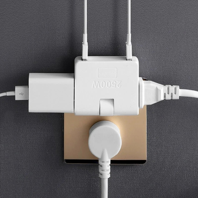 Power Adapter Foldable Compact Three Outlets