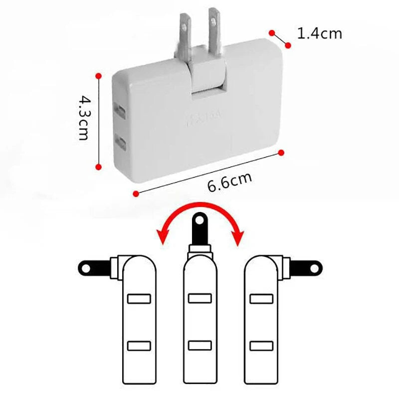 Power Adapter Foldable Compact Three Outlets