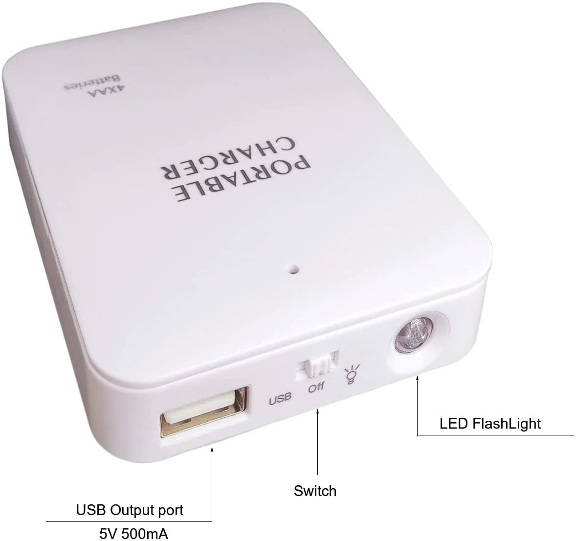 Power Bank AA Battery Powered USB Output & LED Flashlight