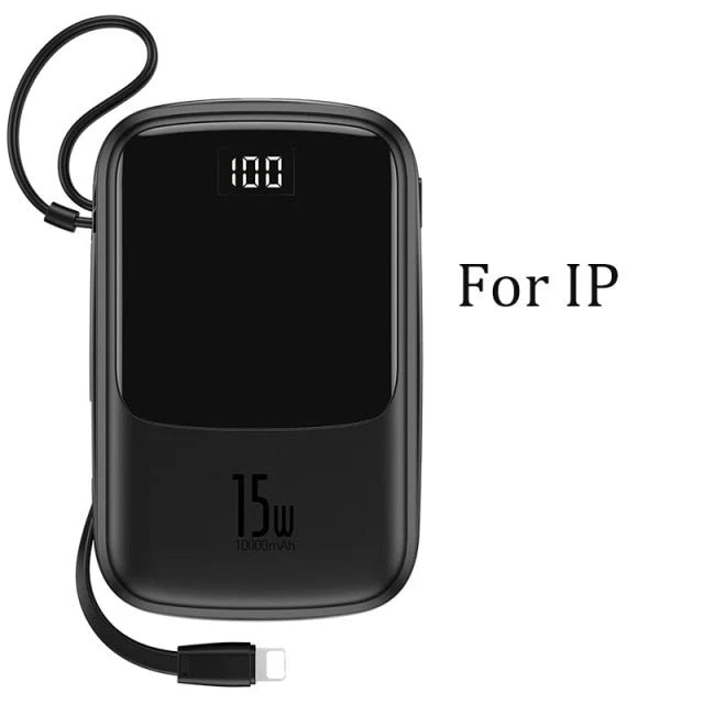 Power Bank & Wall Charger 10000mAh Built-In Cables