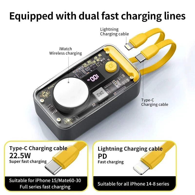 Power Bank Wireless Charging 10000mAh Transparent Design
