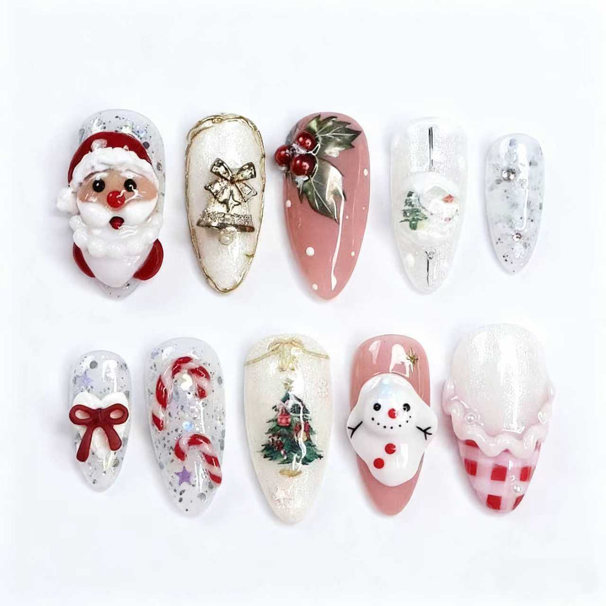 Press-On Nail Set 10 Festive Designs Easy Application