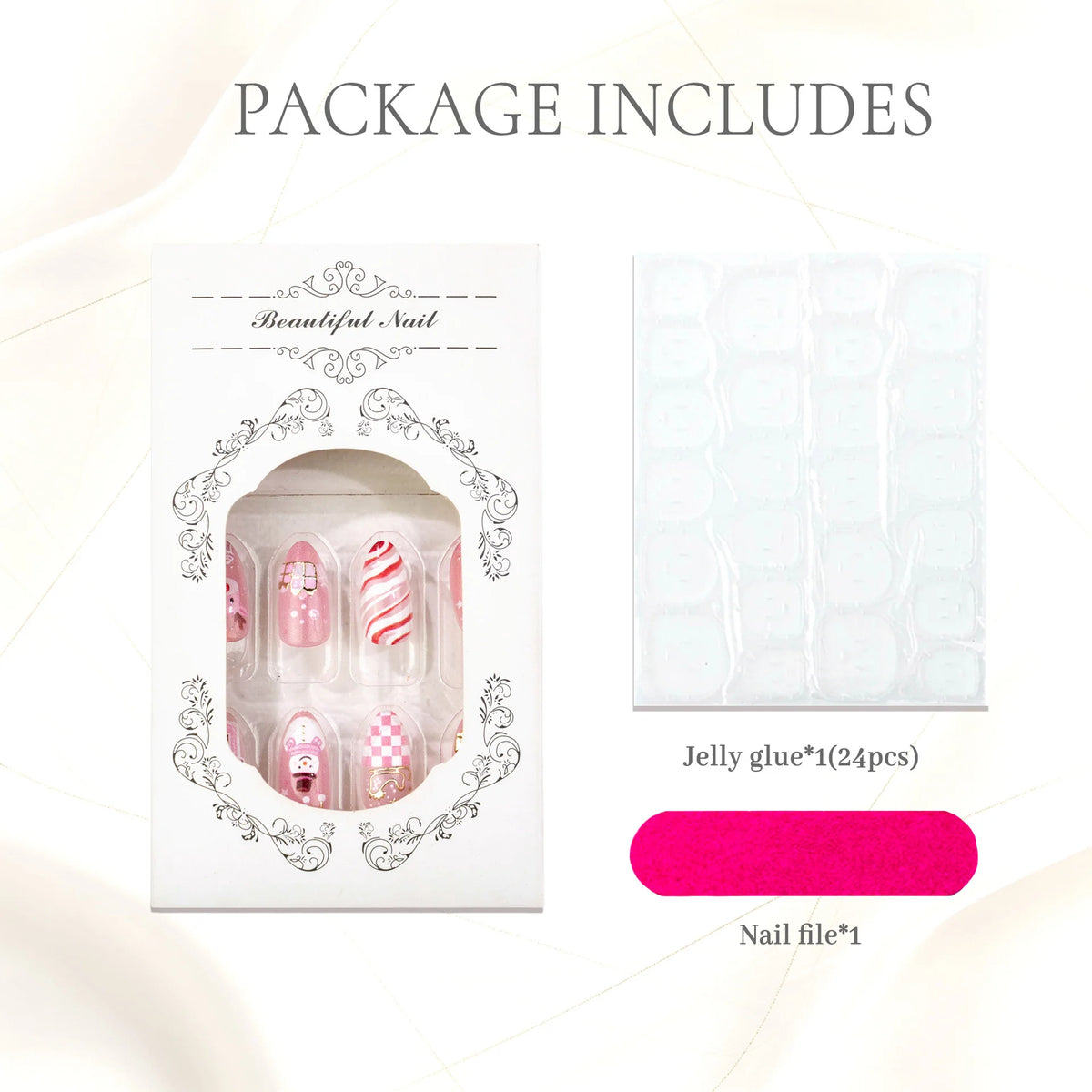 Press-On Nail Set 24 Piece Jelly Glue & File