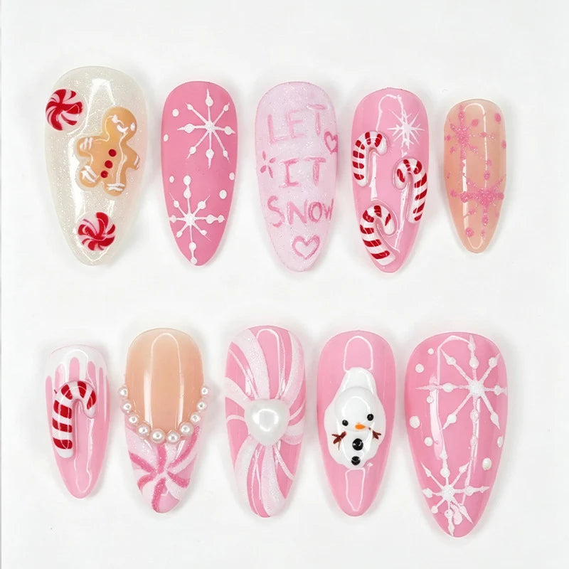 Press-On Nail Set Festive Christmas Designs Damage-Free
