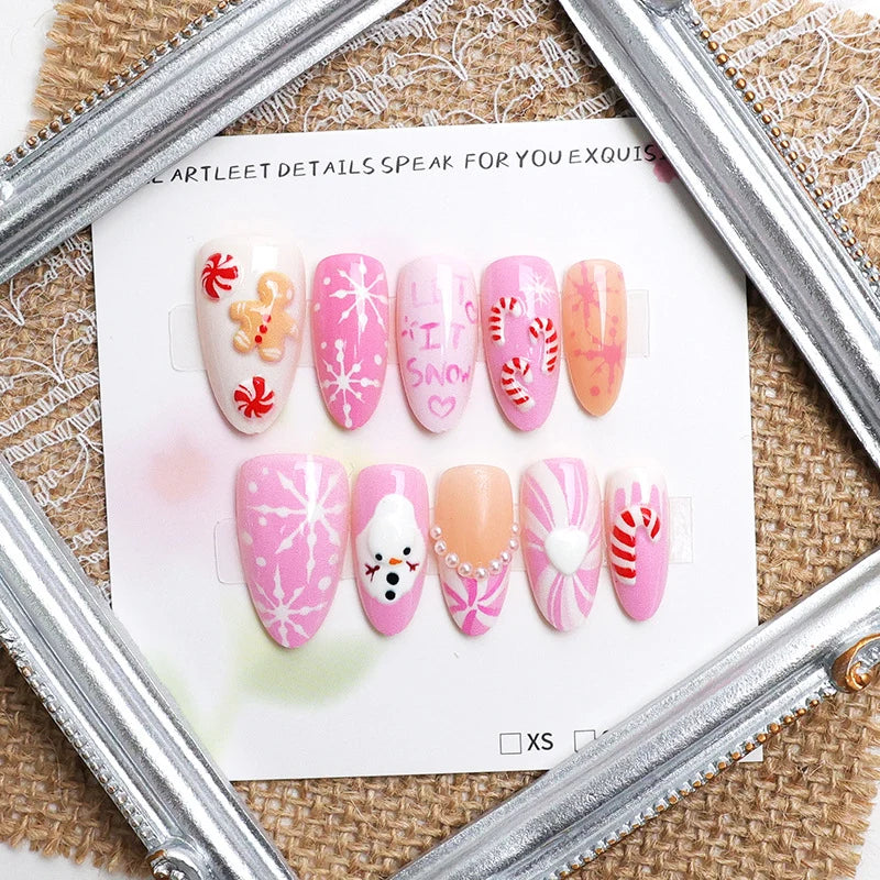Press-On Nail Set Festive Christmas Designs Damage-Free