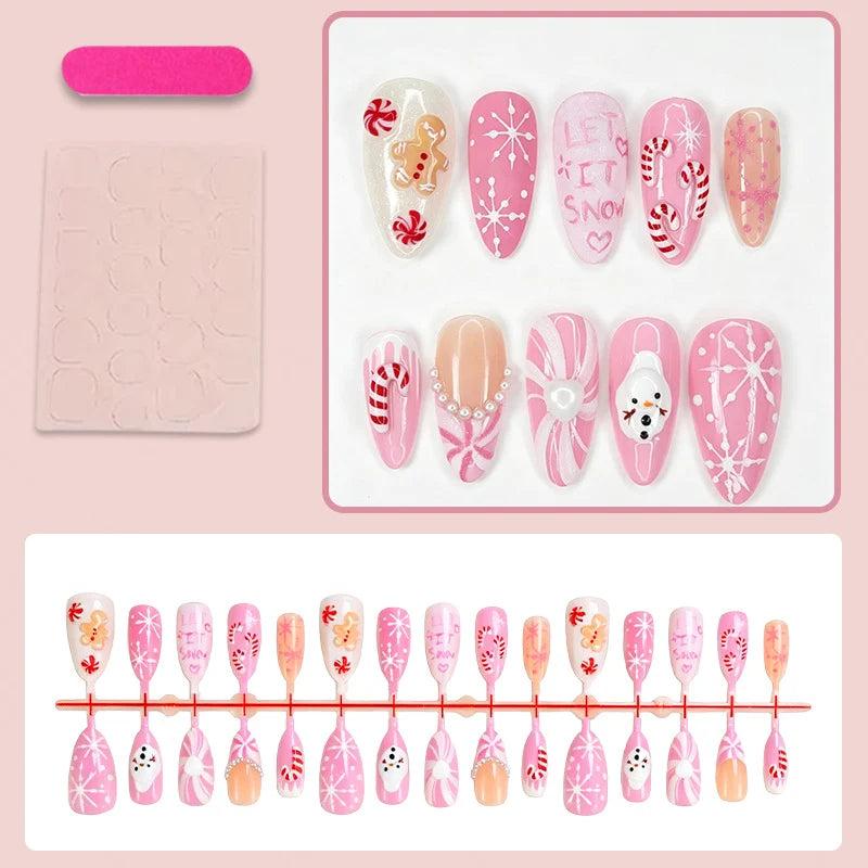 Press-On Nail Set Festive Christmas Designs Damage-Free